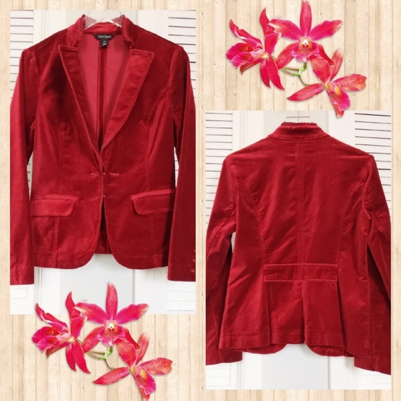 SOLD WHITE HOUSE BLACK MARKET BLAZER VELVET RED - Picture 2 of 8